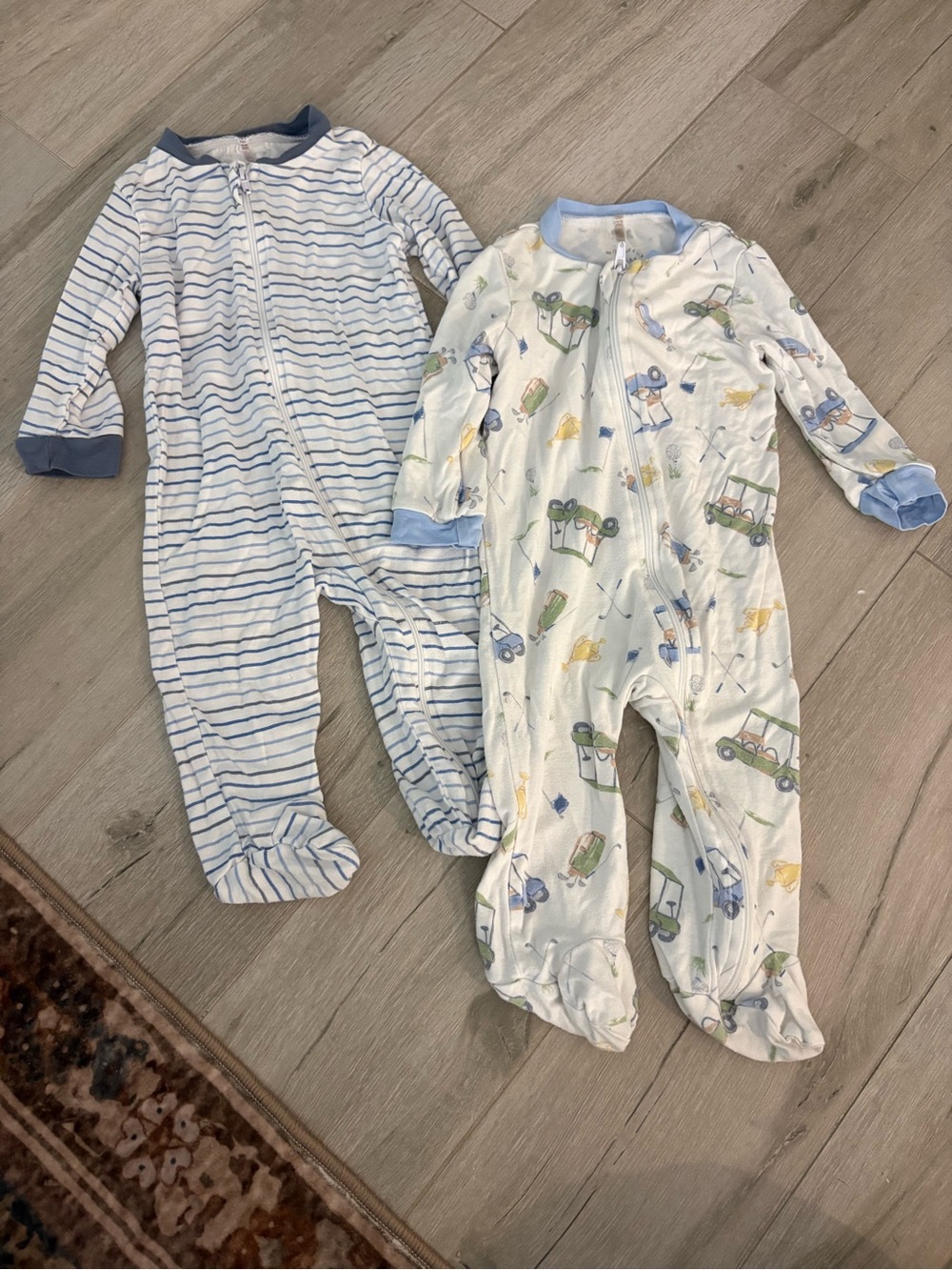 Milkberry Zip Footie Baby PJs Bundle of 2 - golf and stripes 3-6m